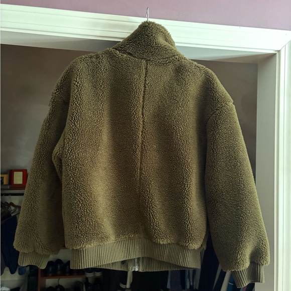 Alo Yoga Varsity Sherpa Jacket Full Zip Dark Olive Green XS - Picture 6 of 10